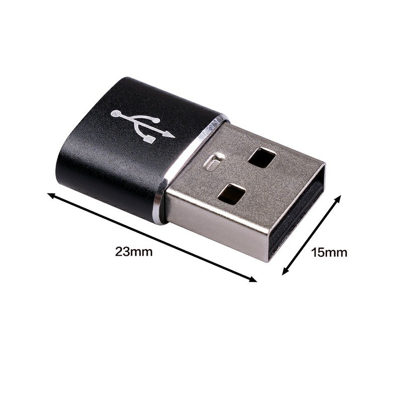 Aluminum Alloy USB-C Female to USB-A Male Adapter - Black