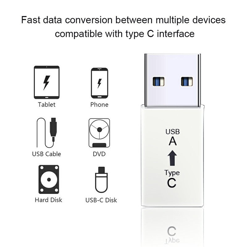 USB-C Female to USB 3.0 Male Adapter Converter Support Data Sync and Charging - white